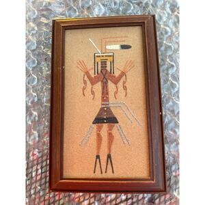 Authentic Native American Navajo Indian Framed Sand Art. American Folk Art.